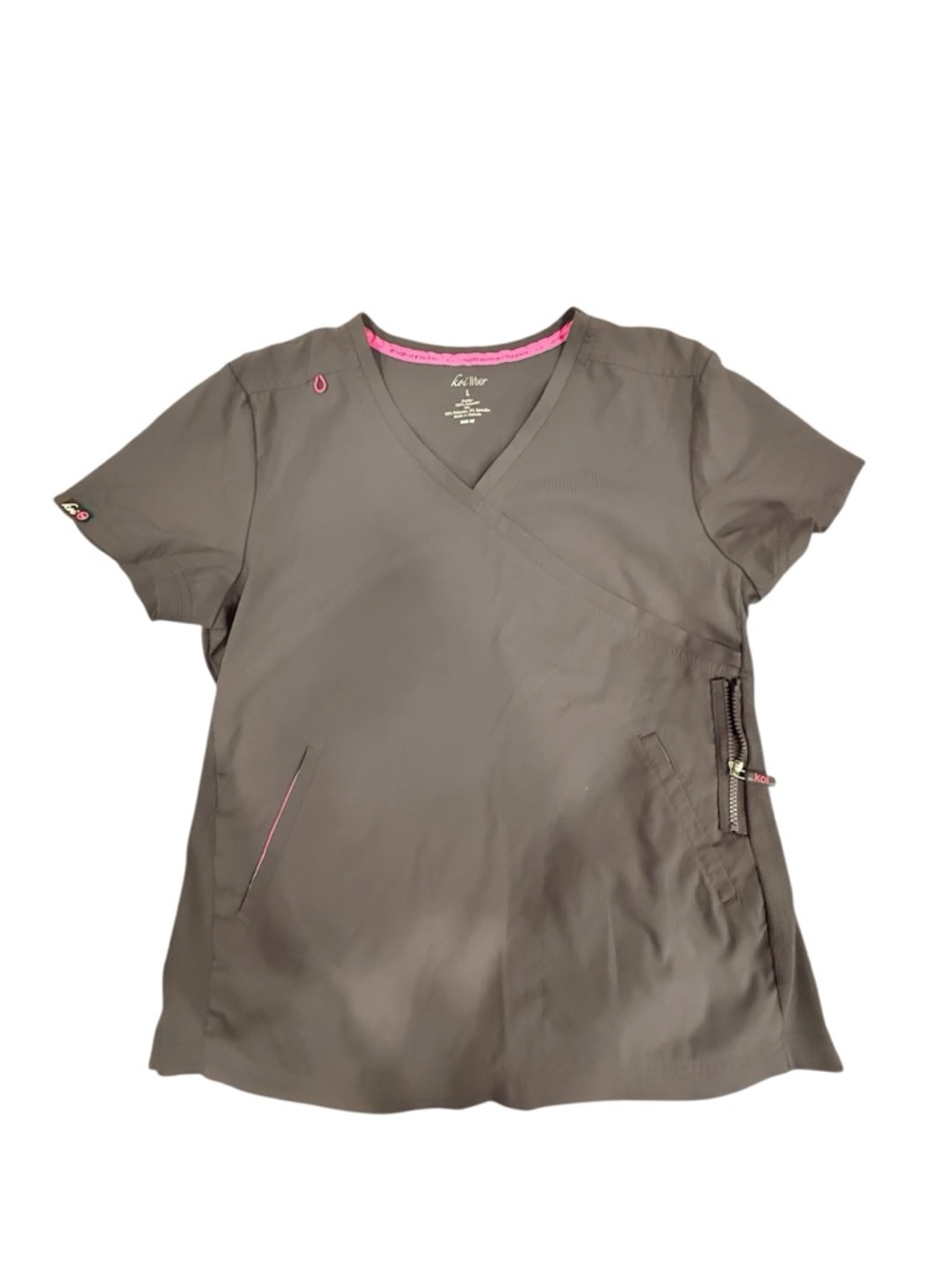 Gray Koi lite Women's V-Neck Scrub Top with Pink Trim
